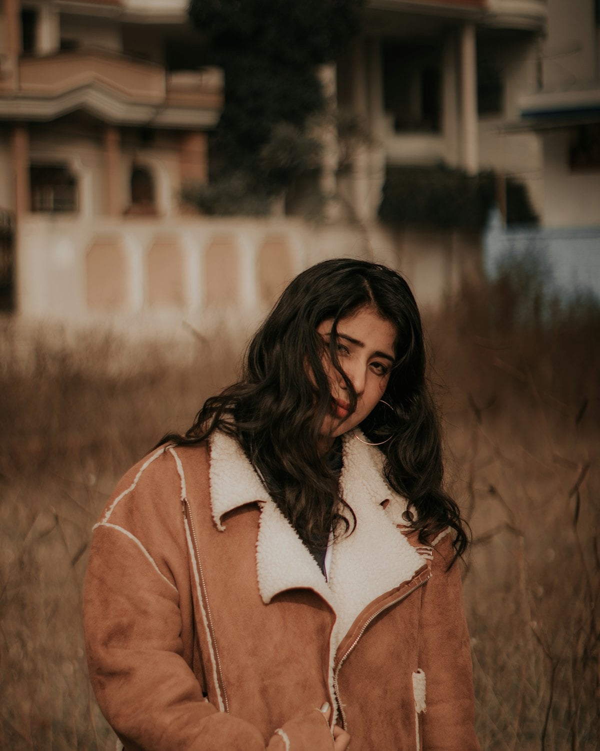 Shearling-Collar Suede Jacket
